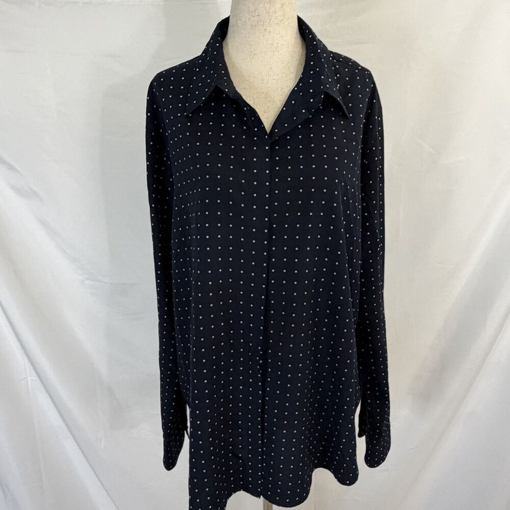Lauren Ralph Lauren XXL Black White Polka Dot Button Down Shirt Womens
